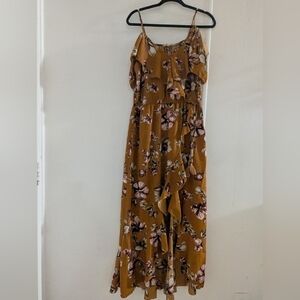 Indulge Asymmetrical Maxi Floral Dress - Mustard
